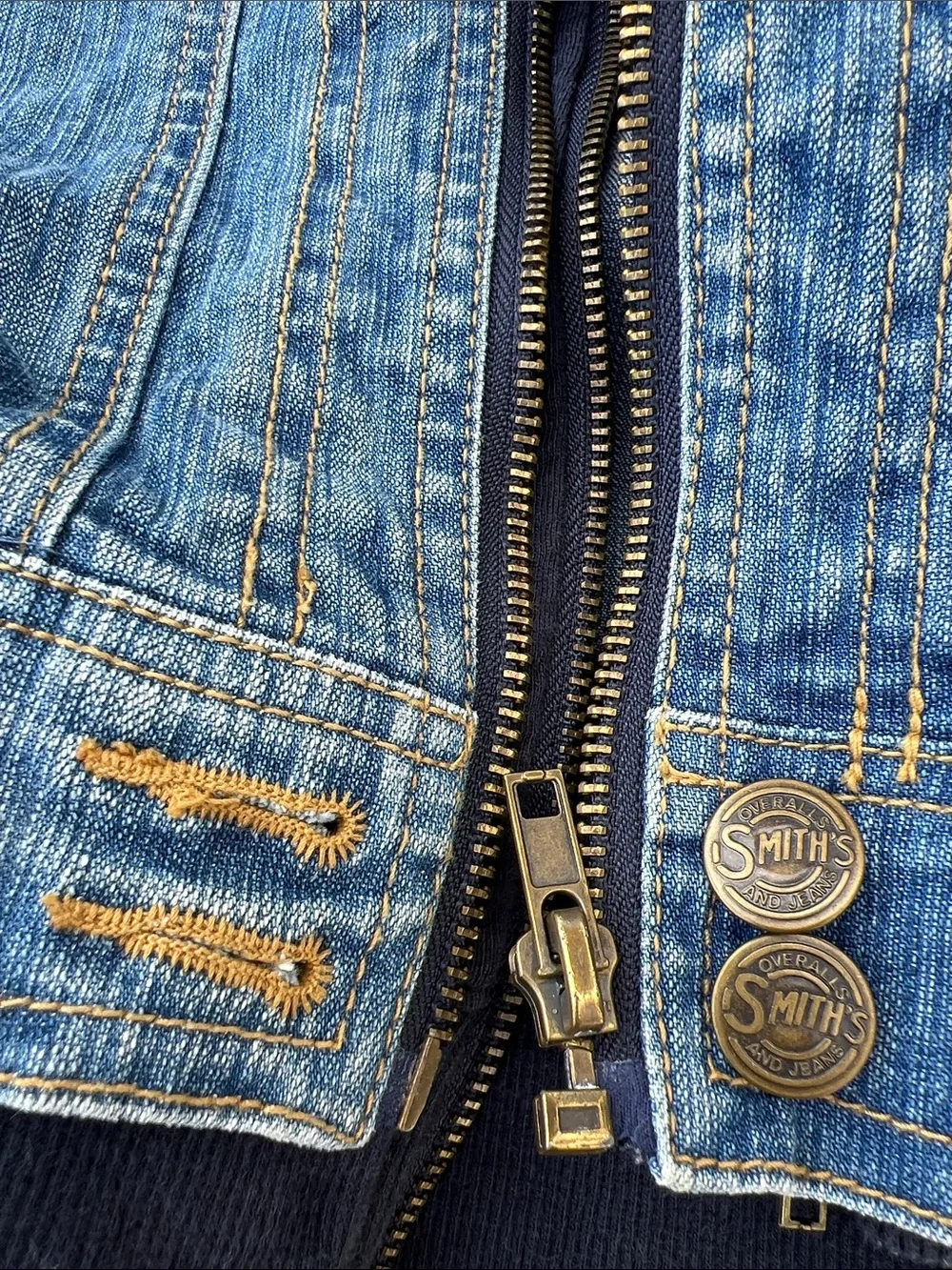 SMITH Blue Denim Jean Jacket with Navy Hood
